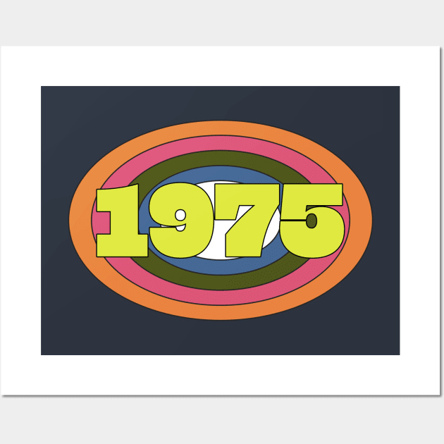 Yellow Year 1975 Rainbow Ellipse Vintage Typography Wall Art by ellenhenryart